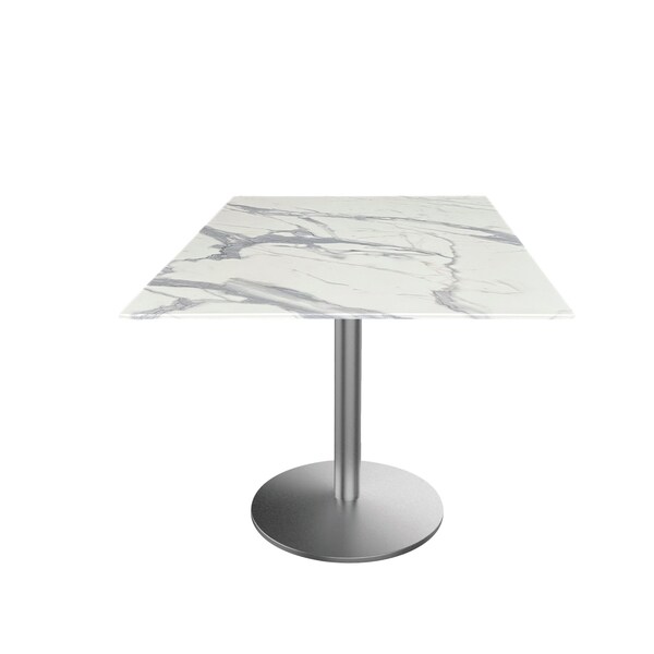 Holland Bar Stool Co 30 Tall OD214 St Steel Table Base w22 Dia foot, 32x32 Square White Marble Top, IndoorOutdoor OD214-2230SSODS32SQWM - main